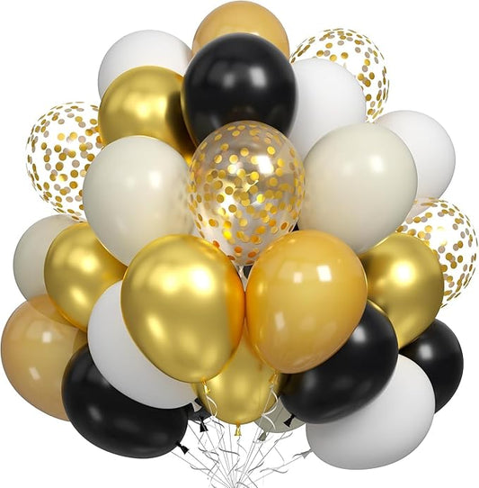 Dagelar Black Gold Beige Balloons, 60PCS Black Gold White Sand Balloons Party Balloon with Metallic Gold Confetti Party Balloon for Graduation, Weddings, Birthday, New Year Decorations