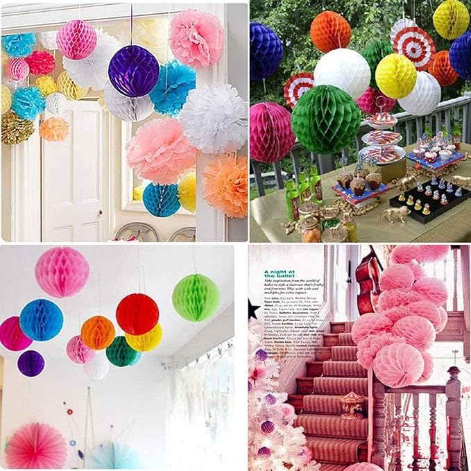 20pcs Honeycomb Decoration - Paper Flower Balls, Tissue Pom Poms for Birthday Wedding Home Decor (3inch, Red)