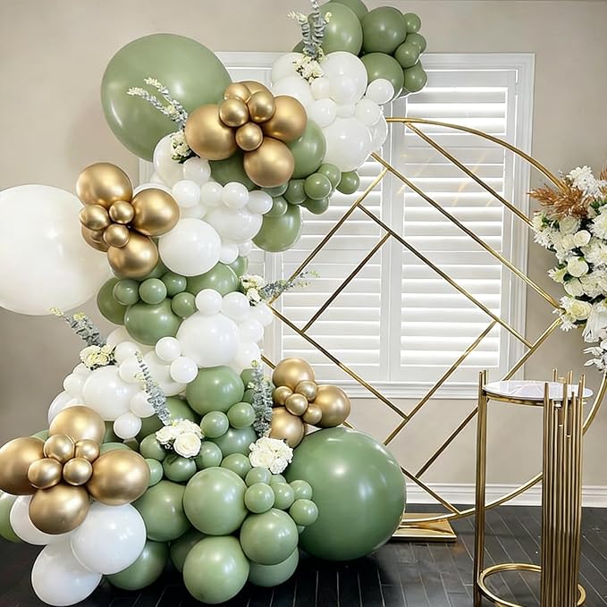 Sage Green Balloon Arch Garland Kit, Sage Green White Gold Balloons for Boho Birthday Wedding Bridal Baby Shower Engagement Party Decorations