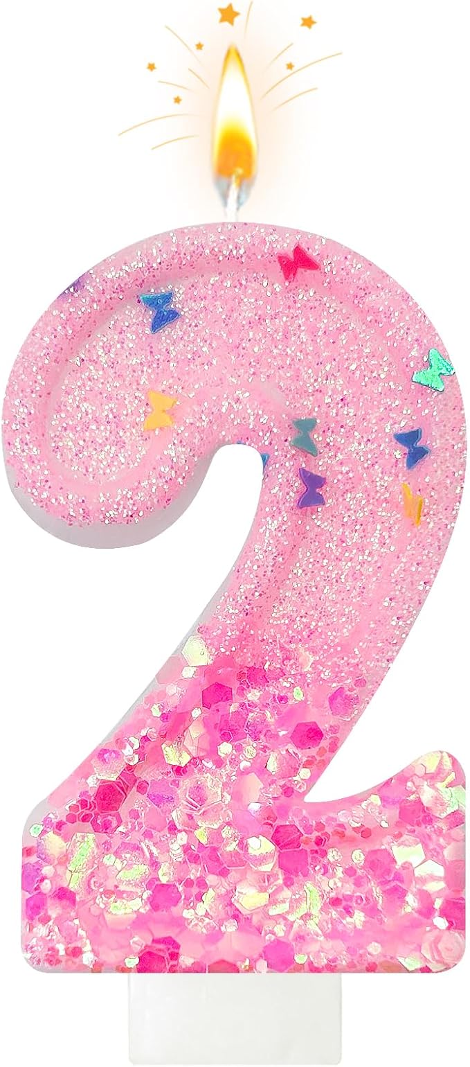 Pink Sequin Birthday Candles, Cake Number Candles, Girls 0th Birthday Decorations, Suitable for Birthday Parties, Anniversary Party Decorations(2)