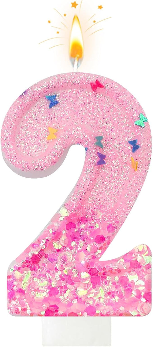 Pink Sequin Birthday Candles, Cake Number Candles, Girls 0th Birthday Decorations, Suitable for Birthday Parties, Anniversary Party Decorations(2)