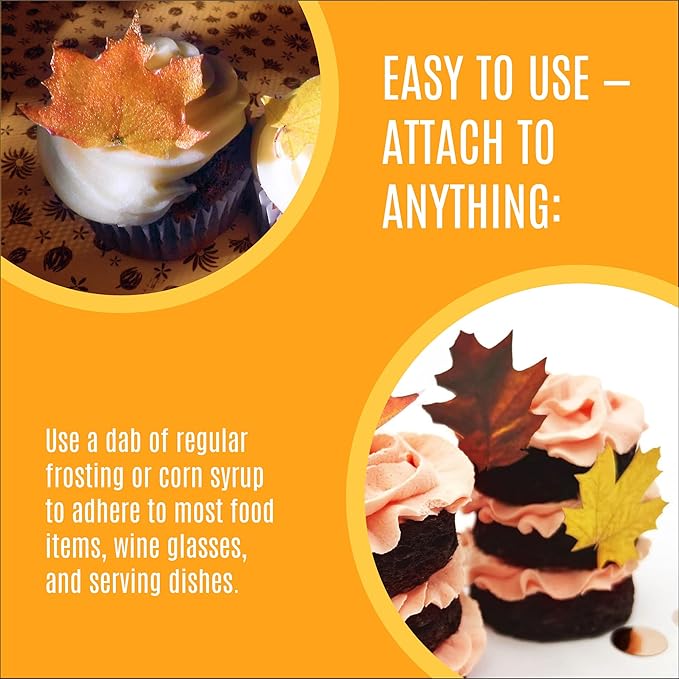 Edible Fall Leaves Assorted Set of 24 - Wafer Cake & Cupcake Toppers - edible fall leaves for cake decorating - fall cupcake toppers