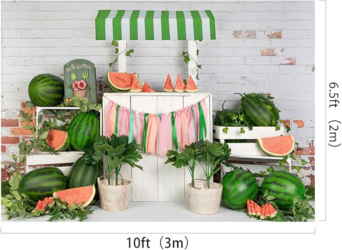 Kate Watermelon Shop Photography Backdrops 10x6.5ft Soft Fabric Summer Theme Photo Background Baby Children Kids Birthday Party Decor Backgrounds