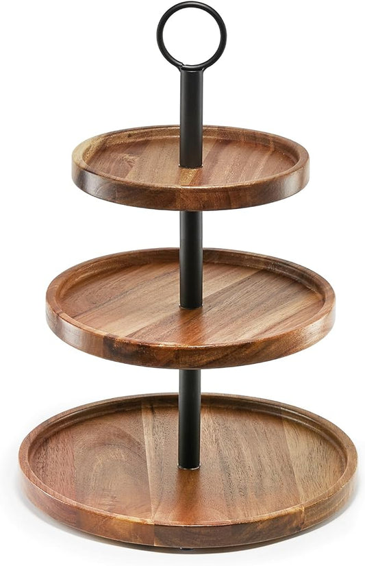 WILDMOS 3 Tier Cupcake Stand, Farmhouse Rustic Tiered Serving Tray,3 Tier Serving Tray for Farmhouse Kitchen Decor, Wood Dessert Tray for Tea Party Wedding Server, Decorative Tiered Tray.