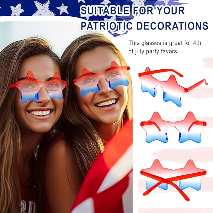 Semato 12 Pcs Star Sunglasses Bulk Rimless Red White and Blue Star Glasses Party Favors