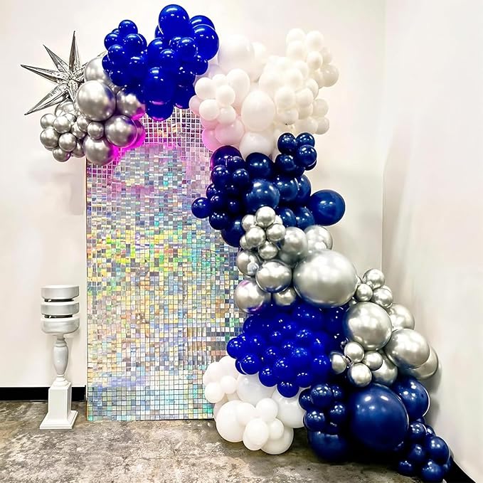 HILAVO Blue White Silver Balloon Arch Kit with Explosion Star 4D Silver Foil Balloons Royal Blue Metallic Silver White Balloon Garland for Blue 2026 Graduation Decoration Birthday Baby Shower Party
