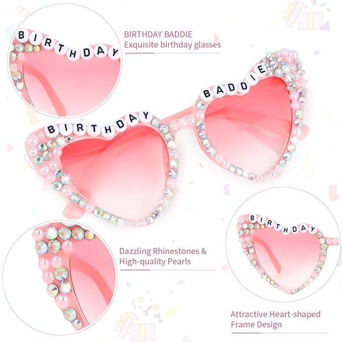 CIEHER Birthday Glasses for Women Girls Rhinestones Birthday Sunglasses Birthday Accessories Party Favors