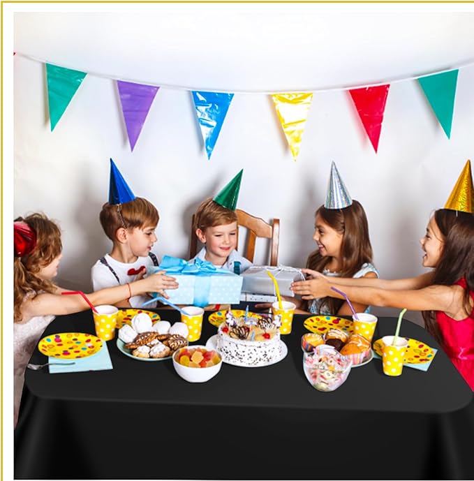 tujol Black 6 Pack Plastic Table Cloth 54" x 108", Disposable Tablecloths Rectangle Table Cover, Plastic Tablecloths for Parties