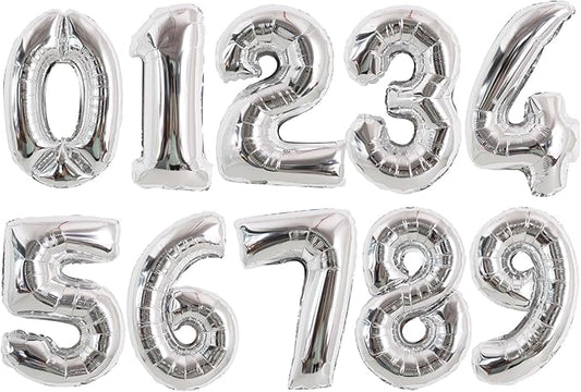 TONIFUL 16 Inch Number Silver 0-9 Mylar Foil Balloons 10 Pcs Custom digitalal Balloons for 2026 New Year Eve Birthday Party Engagement Graduations Anniversary Baby Shower
