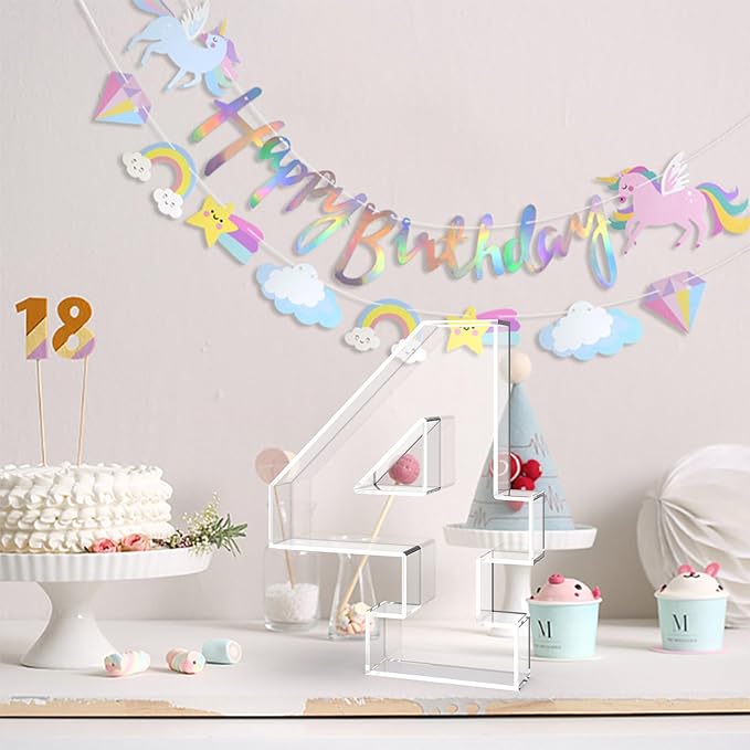 11" Acrylic Number Charcuterie Tray, Fillable Number Charcuterie Box for food, Reusable Serving Cake Candy Dish Display Tray for Birthday Anniversary Party Decoration (Square Number 4)