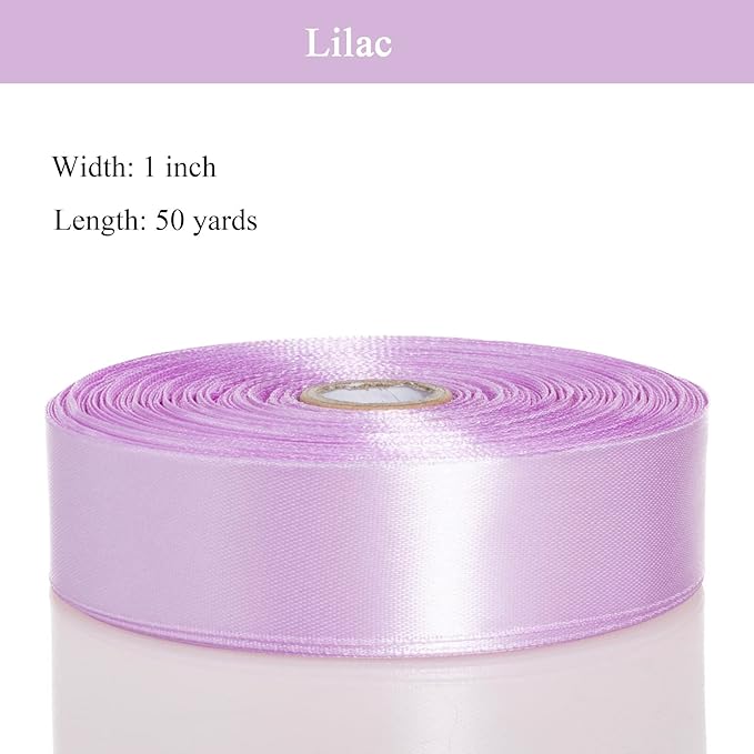 YASEO 1 Inch Lilac Solid Satin Ribbon, 50 Yards Craft Fabric Ribbon for Gift Wrapping Floral Bouquets Wedding Party Decoration