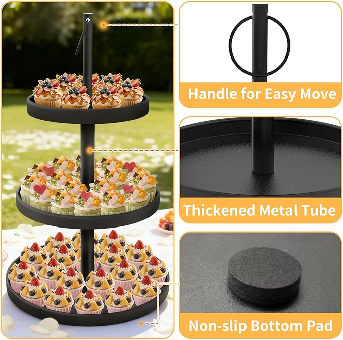 Cupcake Stand for 50 Cupcakes,Cupcake Stand Metal 3 Tier Cupcake Tower Black Tiered Tray Stand Cupcake Holder Stand Cake Stand Serving Trays Dessert Stands with Handle for Party