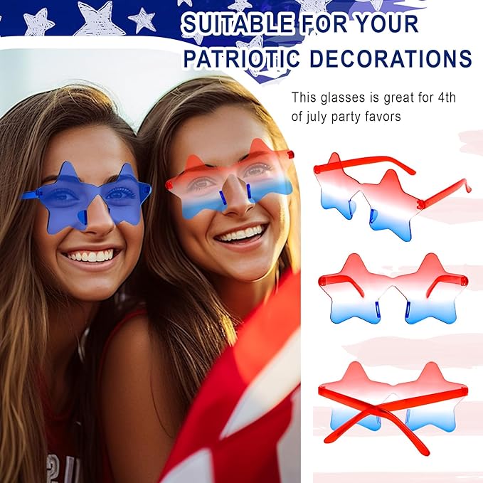 Semato 12 Pcs Star Sunglasses Bulk Rimless Red White and Blue Star Glasses Party Favors
