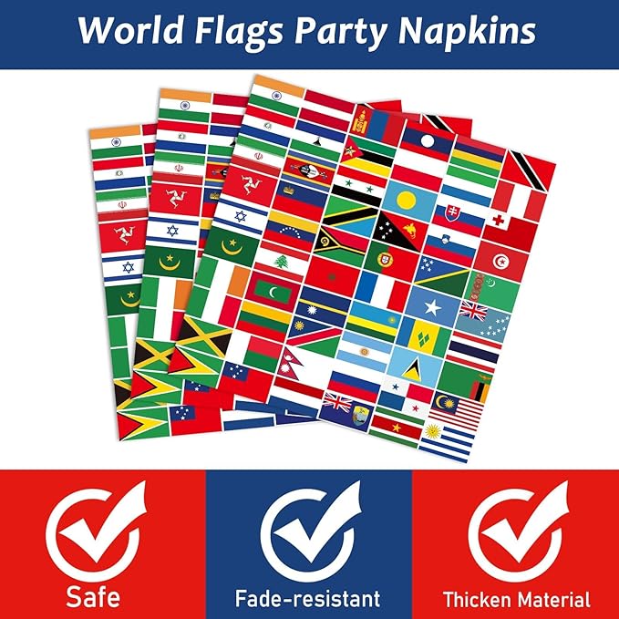 OBUSATT 96 Pcs International World Flags Party Supplies Country Flag Paper Plates Travel Trip Around the Globe and Napkins Forks party decorations for Birthday Baby Shower Serves 24 MG0165