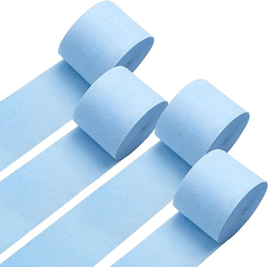 Powder Blue Crepe Paper Streamers 4 Rolls 328ft, Pack of Party Streamers for Party Decorations, Crepe Paper for Birthday, Baby Shower, Wedding Party Decorations (1.8 Inch x 82 Ft/Roll)