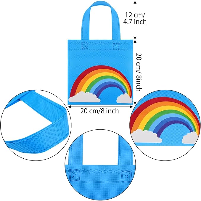 Aneco 24 Pieces Candy Non-Woven Bags Rainbow Party Favor Bags 8×8 Inch Trolls Goodie Bags 6 Colors Party Favor Gift Bags for Birthday Wedding