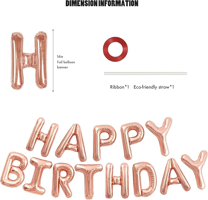 CANREVEL Happy Birthday Banner 13pcs 16 Inch Mylar Foil Letters Sign Balloons Birthday Party Decorations for Kids and Adults - 3D Rose Gold