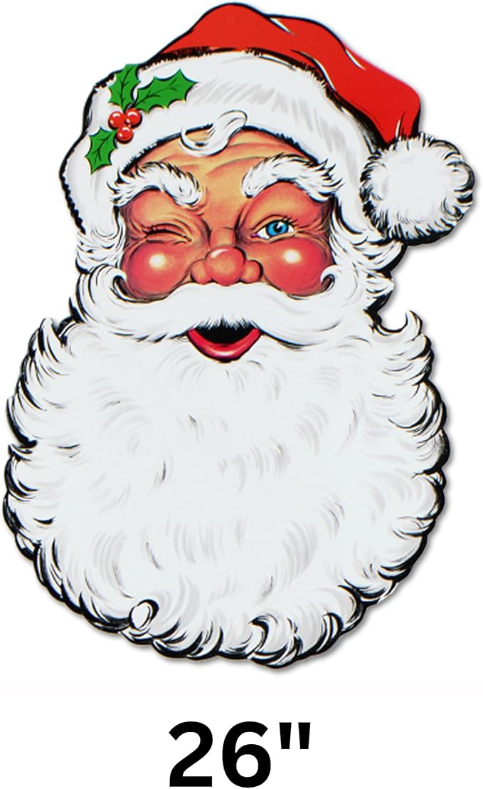 Beistle Vintage Santa Face Cutout – Double Sided Classic Christmas Wall Decoration Retro Holiday Display Jolly Santa Claus Décor, Winter X-Mas Display, 26”