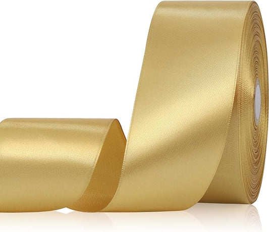 Champagne Gold Ribbon 2 Inch 60 Yards, Gold Satin Ribbon for Gift Wrapping, Flower Bouquet, Wedding, Crafts, Baby Shower, Christmas and Outdoor Decor