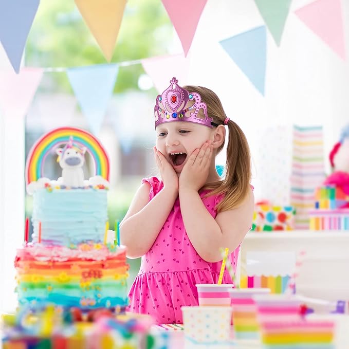 Epakh Princess Party Crowns Set, 27 Pcs DIY Crown with Diamond Stickers, Birthday Party Favor for Children and Princess Fans(Classic Color,Classic Style)