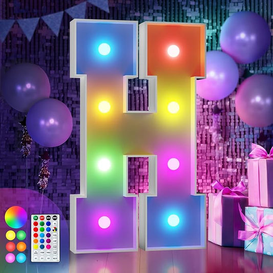 imprsv 3FT Colorful Marquee Letters H, 18 Colors Large Light up Letters Alphabet Sign with Remote, Big Marry Me Sign, Birthday Party Decorations Anniversary Wedding Decoration