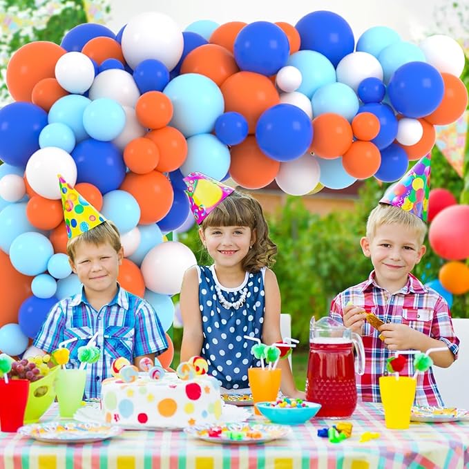 Blue, Orange, White Balloons Garland Arch Kit - Royal Blue and Orange Balloons White Balloons for Birthday Baby Shower Retirement Engagement Graduation Prom Party Decorations