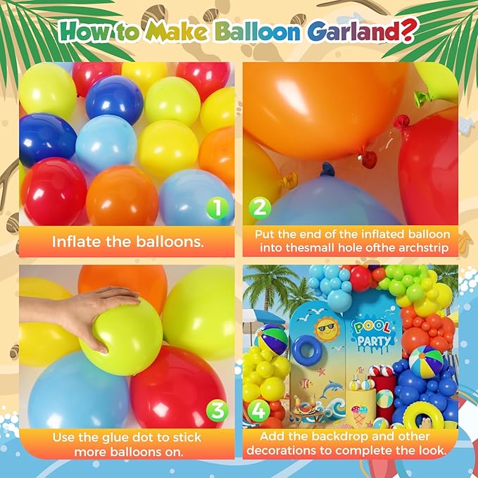Pool Beach Party Decorations 160Pcs, Hawaiian Tropical Pool Balloon Garland Arch Kit with Beach Ball for Hawaiian Birthday Summer Luau Outdoor Pool Party Baby Shower Gender Reveal Party Decor