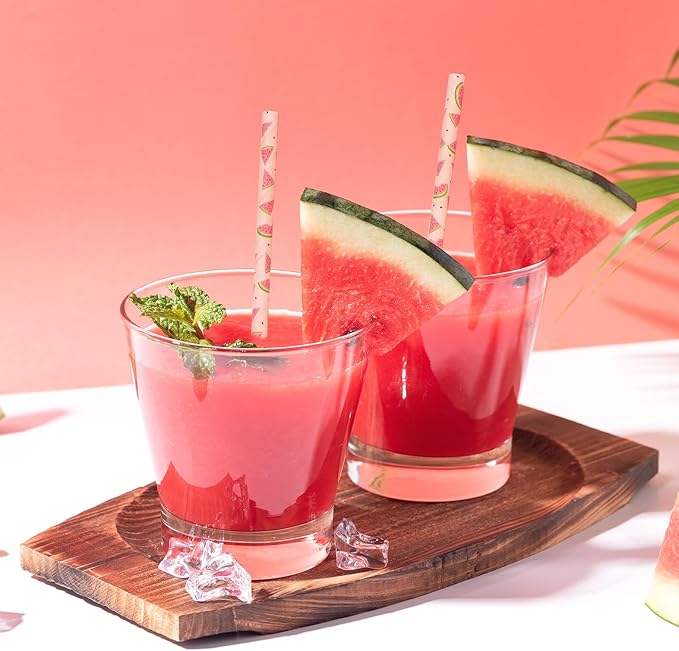 Whaline 200Pcs Watermelon Paper Straws Summer Fruit Drinking Straw Pink Red Watermelon Disposable Straw for One in A Melon Baby Shower Party Supplies