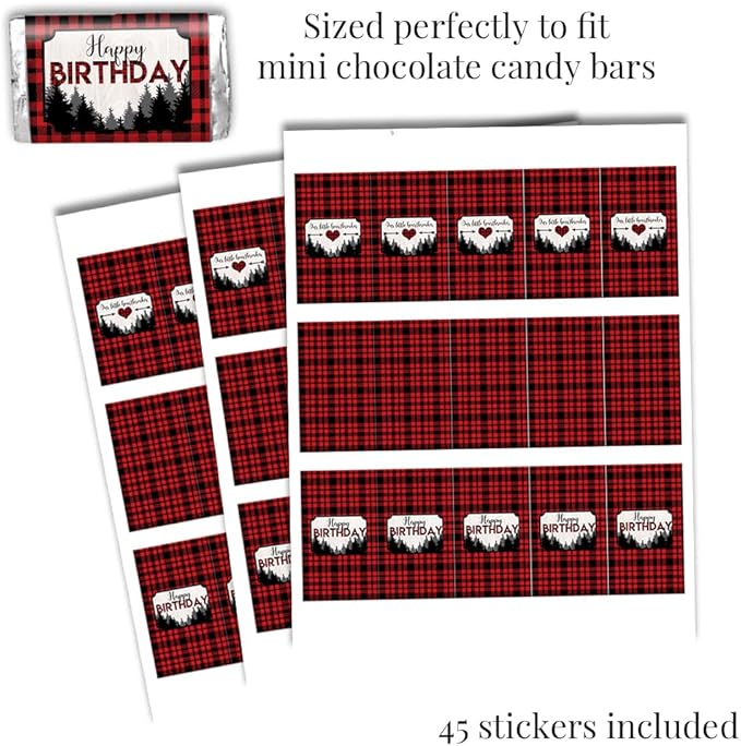 Amanda Creation Our Little Heartbreaker Red Black Buffalo Plaid Birthday Valentine Party Sticker Bundle 429 Pieces! Includes Circle Stickers, Mini Candy Bar Wrappers & Candy Kiss Stickers