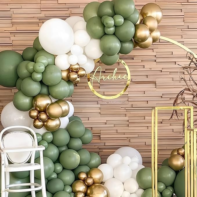 Voircoloria 105pcs Sage Green Balloons 12inch Olive Green Balloons for Birthday Graduation Baby Shower Wedding Anniversary New Year Party Decorations