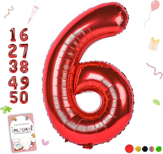 40 inch Number Balloon 0-9 Red Large Number 6 Balloons for 6th Birthday Party Celebration Decorations Supplies