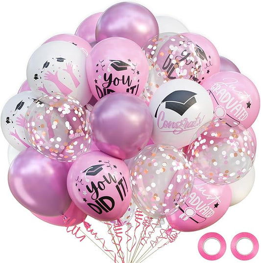 2026 Graduation Party Decorations, 68pcs Light Pink White Metallic Pink Graduation Balloons Black White Pink Confetti Balloons for College High School Class of 2026 Congrats Grad Party Decor