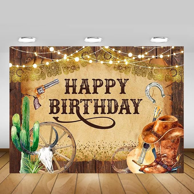 Mocsicka Western Backdrop Western Party Decorations Wild West Rodeo Cowboy Background Brown for Boys Birthday Party Supplies Banner for Photography (7x5ft (82x60 inch))