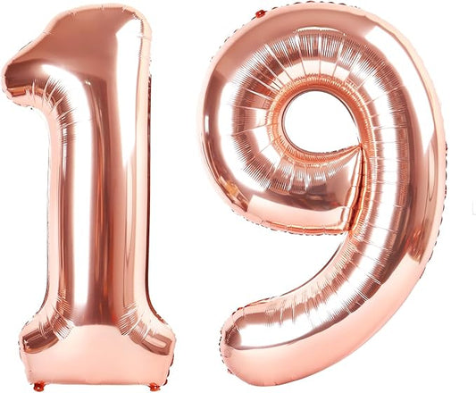 Balloons Number 40Inch, Rose Gold Number 19 Balloons Birthday Decoration for Men & Women, Foil Rose Gold Party Decorations for Birthday Wedding Engagement Memroial Day's