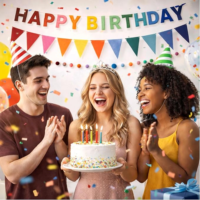 Happy Birthday Banner Pre Strung Felt Decorations Reusable Party Garland Set Rainbow Birthday Supplies With Ball Garland And Pennant Flag For Girls Boys Women Men Photo Prop Room Decor Rainbow