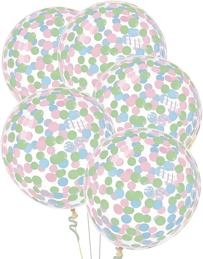 Pastel Blue Pastel Pink Pastel Green Confetti Balloons 25 Pcs, 12 Inch Clear Latex Balloon with Confetti Inside for Birthday Party Baby Shower Graduation Anniversary Engagement Decorations Supplies