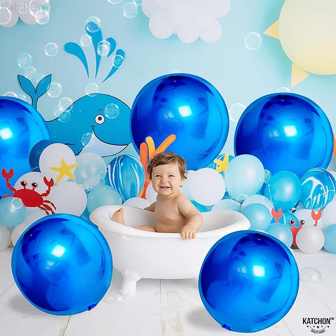 KatchOn, Large Blue Mylar Balloons - 22 Inch, Pack of 6 | Royal Blue Metallic Balloons for Blue Graduation Decorations 2026 | 4th of July Decorations Birthday, Under The Sea Party Decorations