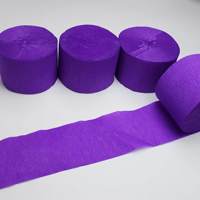 FOONEA Crepe Paper Streamers - 4 Rolls 328ft Purple Crepe Paper for Party, Wedding, Birthday & Baby Shower Decorations
