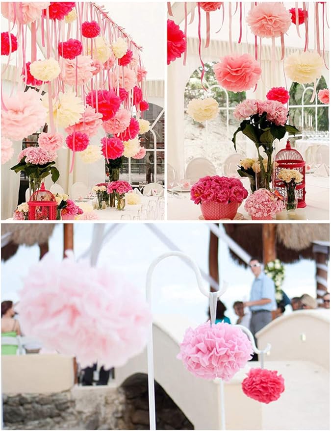 Binpeng Paper Pom Poms Hanging Paper Flower Ball Wedding Party Celebrations Decorations Outdoor Decoration Flowers Craft for Party Birthday Party (deep Purple 6pcs)