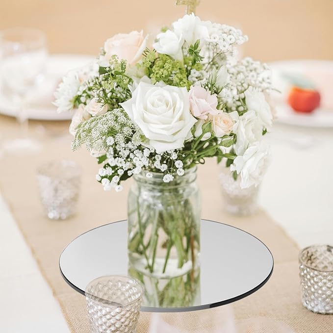 10 Pack Round Mirror Centerpieces for Tables Decorations, 12inch Acrylic Circle Mirror Centerpieces Mirror Tray Candle Plate Centerpiece for Wedding Party Table Decorations Wall Decor