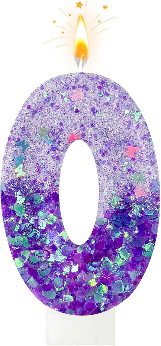 Purple Sequin Birthday Candles, Cake Number Candles, Girls 0th Birthday Decorations, Suitable for Birthday Parties, Anniversary Party Decorations(0)