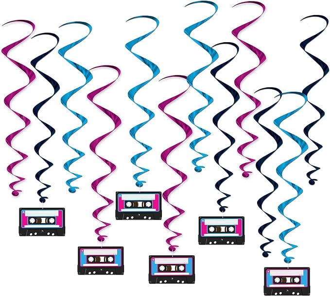 Beistle Cassette Tape Whirls, 24 Piece, 17.5"-31", Multicolored