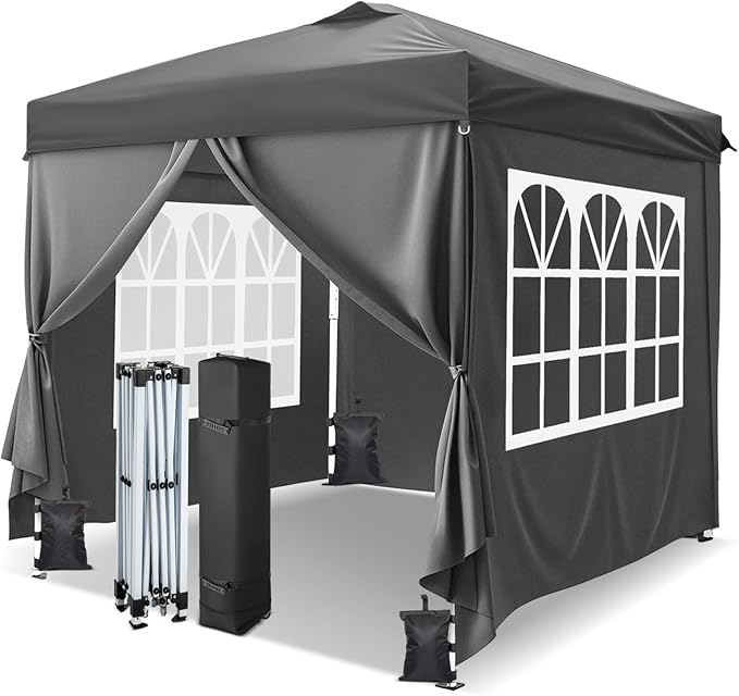 VINGLI 10x10 Pop Up Canopy Tent with 4 Sidewalls & Sandbags, Outdoor Pop Up Gazebo, Tents for Parties Easy up Canopy for Events, Parties, Camping