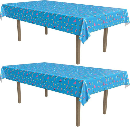 Beistle 90s Party Tablecovers, 2-Pack Plastic Rectangular Tablecloths, 1990’s Themed Table Decor for Birthday Parties, Throwback Events, and Retro Celebrations, Pastel Blue, 54" x 108