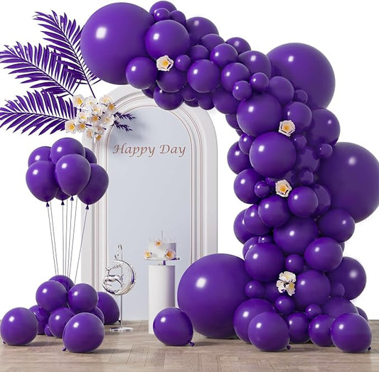 Voircoloria 130pcs Dark Purple Balloons Different Sizes 18" 12" 10" 5" Party Latex Balloons for Birthday Halloween Graduation Baby Shower Anniversary Party Decorations