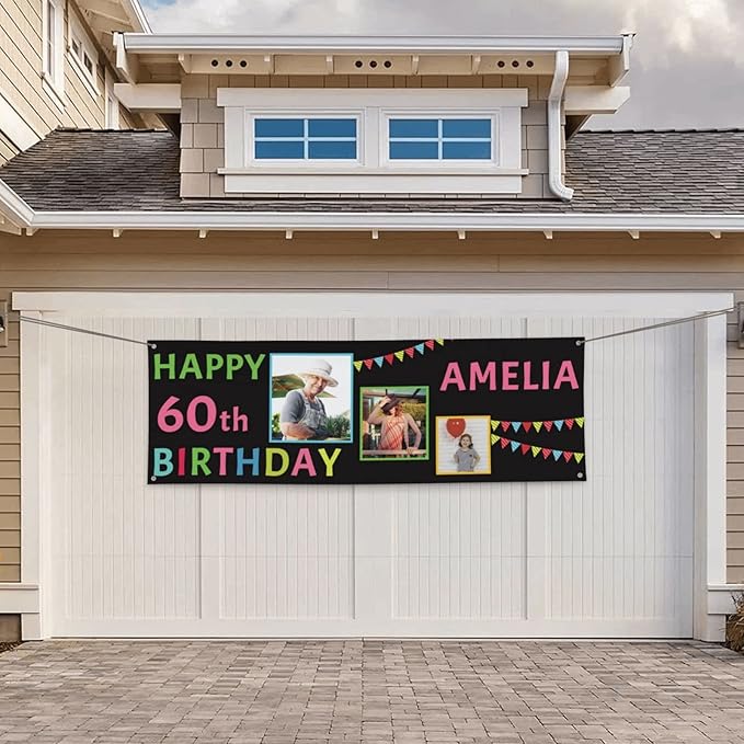 Happy Birthday Banner Personalized Name Photo Age Custom Birthday Banners and Signs Customize for Birthday Party Decoration 6'x2'
