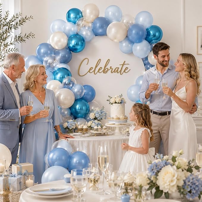 Blue Balloons, 60Pcs Pearl White and Blue Balloon, 12 Inch Latex Double Stuff Pearl Blue Balloons for Boy Baby Shower Birthday Party Gender Reveal Wedding Anniversary Graduation Party Decorations