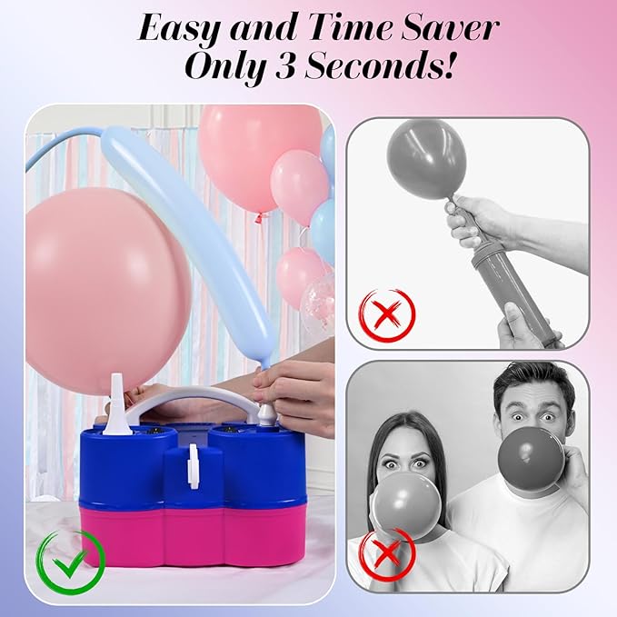 Togvu Electric Balloon Pump, 3-in-1 Portable Air Pump for Inflatables and Balloons, Dual Nozzle Balloon Blower Machine for Latex 260q Foil Balloons 110V Inflator Deflator for Pool Floats Air Mattress