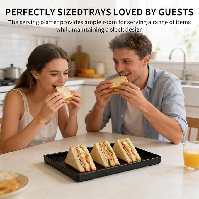 Plastic Serving Tray for Party Supplies Serving Platter for Food Reusable Platters for Catering Snack Fruit Charcuterie Appetizer Hosting Essentials (3pcs Black, 13.8 ×9.8 in)