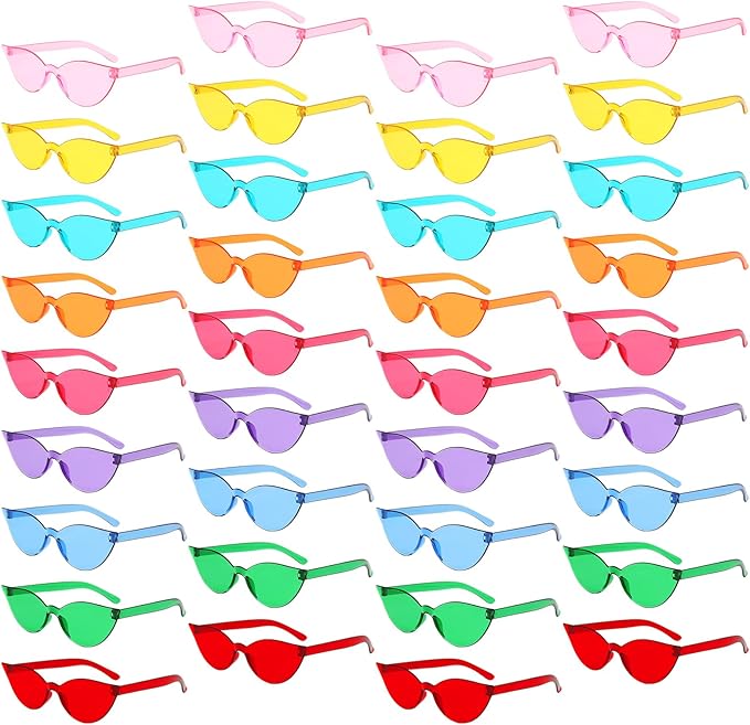 Pibupibu 36 Pcs Rimless Heart/Star/Butterfly/Flame/Cateye Party Sunglasses Bulk for Women Men, Fun Bachelor Party Glasses